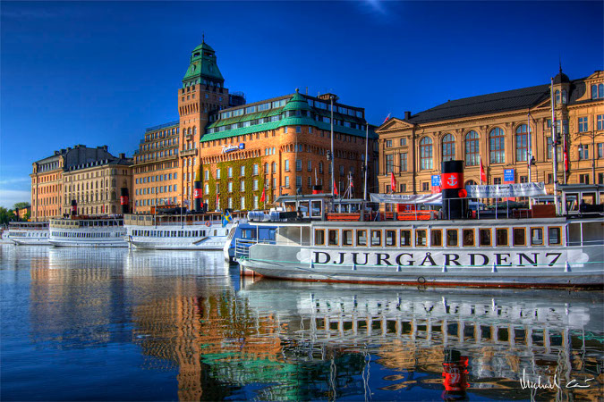Stockholm buildings and boats from the water