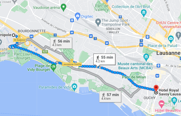 Google map of walking directions to the gala dinner
