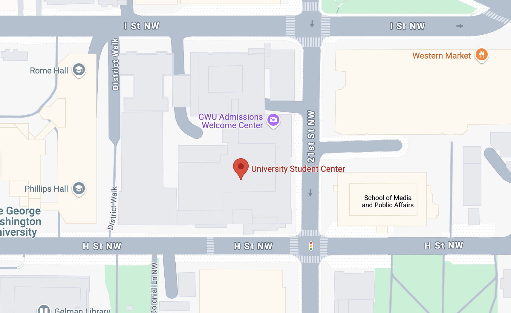 Google map that includes the University Student Center complex
